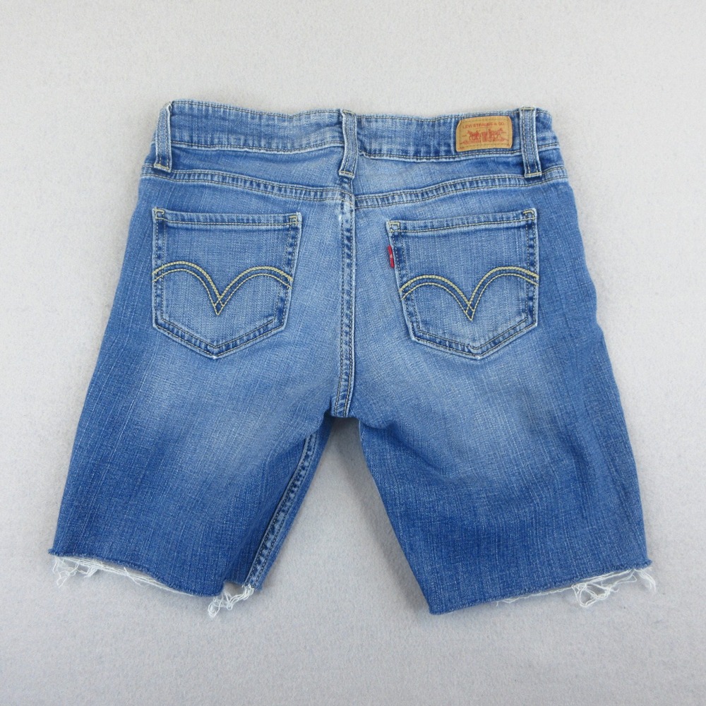 Levi's‎ 518 Superlow Shorts Womens Size 3 Blue Denim Raw Hem Casual Low Rise - Picture 2 of 12
